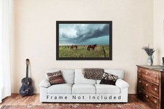 Horses and Thunderstorm on Stormy Day in Colorado Photo Print – Unframed