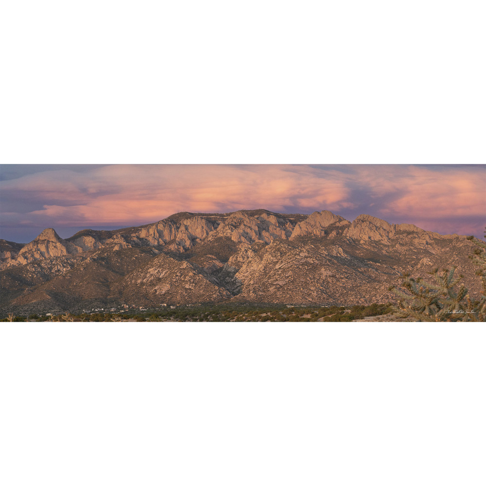 Sandia Mountain Sunset 11.7″ x 36″ Panoramic Framed Archival Print