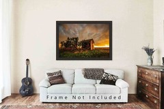 Barn Photography Print: Oklahoma Prairie Farm Country Stormy Sunset Plains Photo
