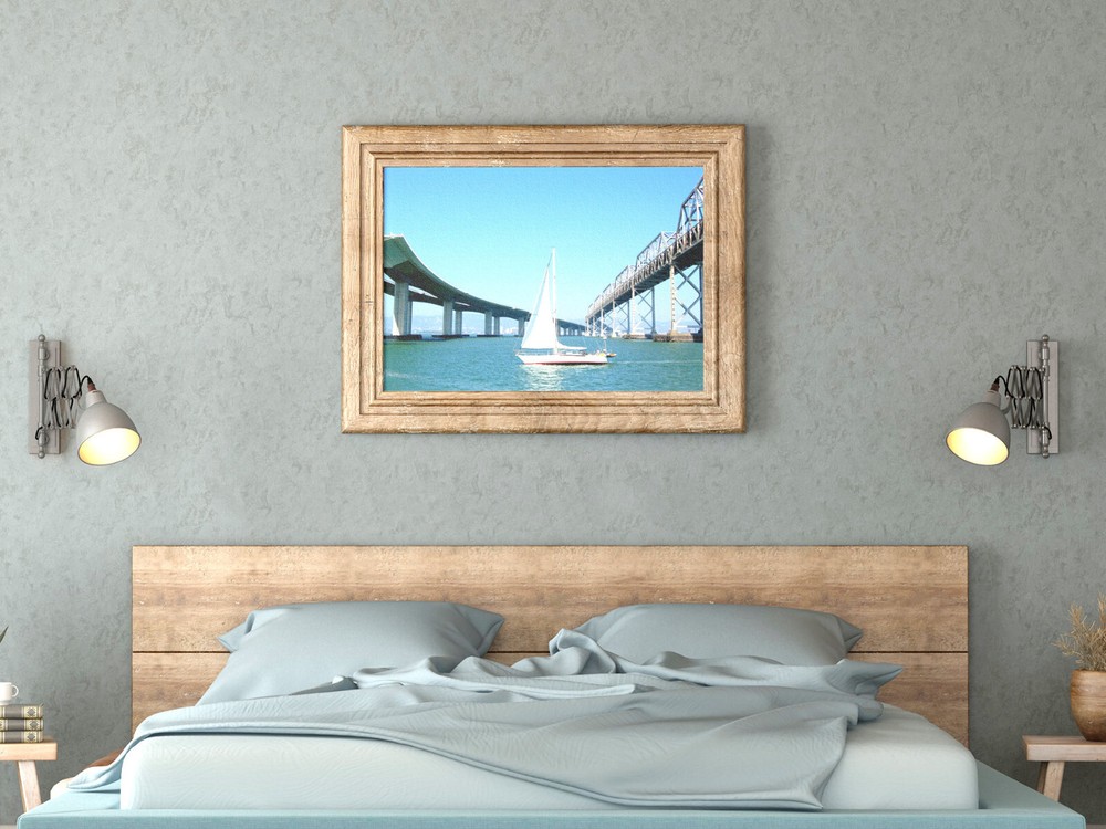 NEW AND OLD BAY BRIDGE, 4×6 » MATTED AND FRAMED PRINT, READY TO HANG, GREAT GIFT