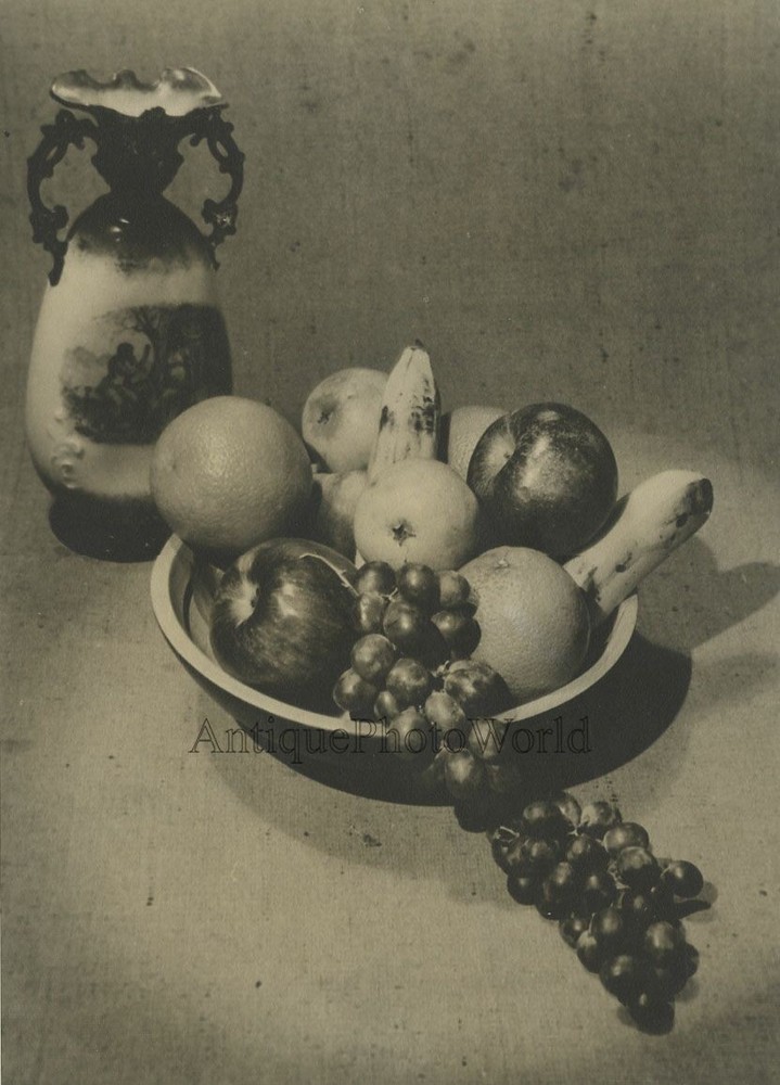 Vase with fruit antique still life art photo
