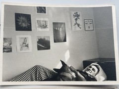 🐕 Set 2x Photo Man in Bed Dog German Shepherd Retro Wall Poster 60-70s 7×10