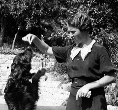 PHOTO NEGATIVE, pretty woman w sweet dog, unusual, 1930’s
