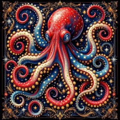 Patriotic Octopus Beautiful Digital Art Transparent Download PNG File