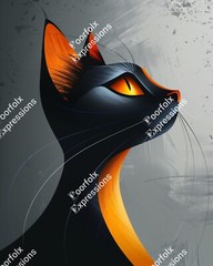 Set Of (5) Original Digital Art Images Of Various Feline Cat Abstract Wall