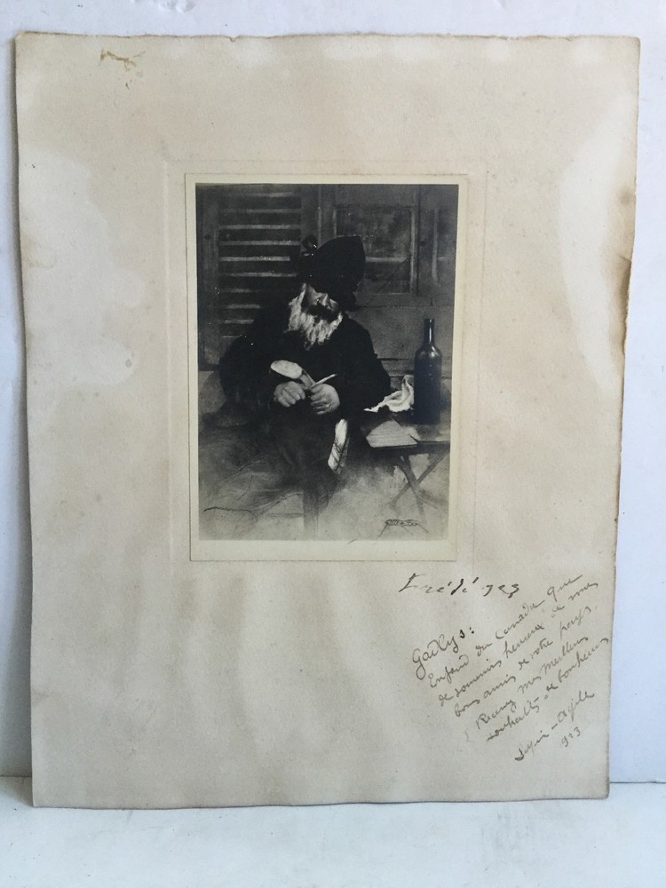 Dated 1923 French Photograph Signed Inscribed Man Cutting Fruit – Old Estate