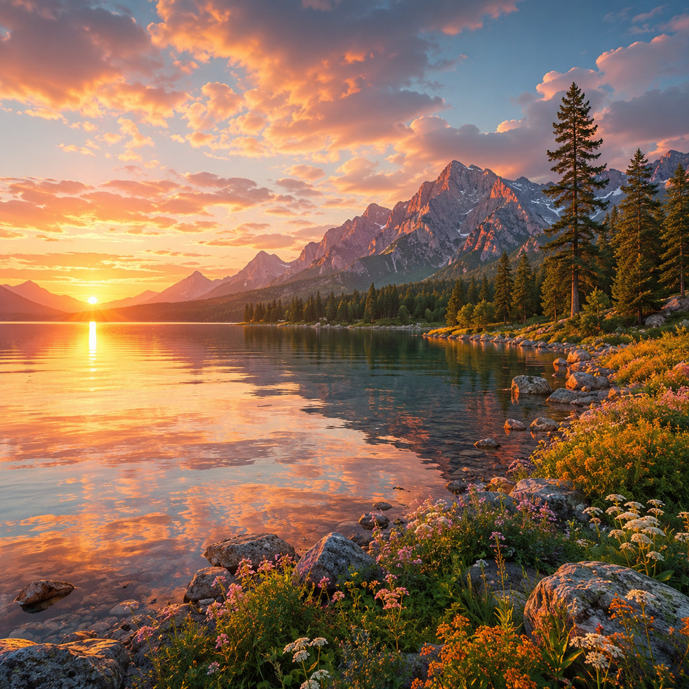 Digital Image Picture Photo Wallpaper Background Desktop AI Art Mountain Lake