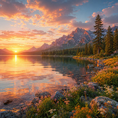 Digital Image Picture Photo Wallpaper Background Desktop AI Art Mountain Lake