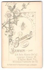 Photograph A. Jandorf & Co., Berlin, monogram of the photographer with flower branch