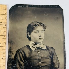 Vintage Tin Photograph Portrait Woman 3.25×3.25 inch Antique Style