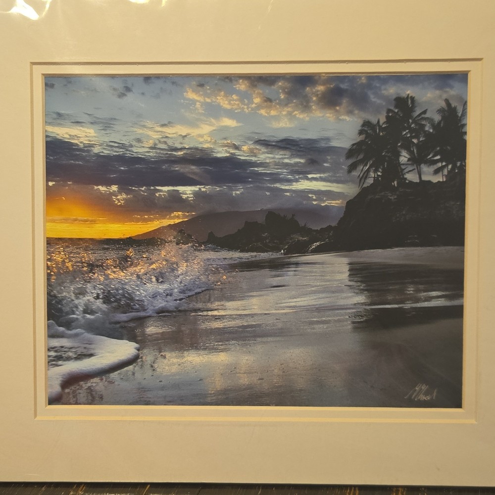 Monica & Michael Sweet Color Photograph Hawaiian Beach Sunset Ocean Matted