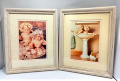 2 VTG Framed & Matted Baby Pictures, Baby Room/Bath ~ 8×10’s ~Anne Geddes Prints