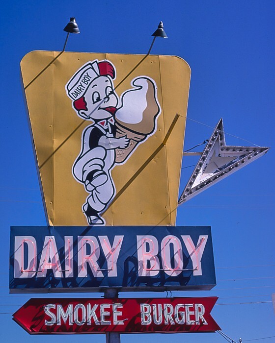 8×10 Vintage photo of Dairy Boy ice cream sign, Rt. 66, El Reno, Oklahoma.