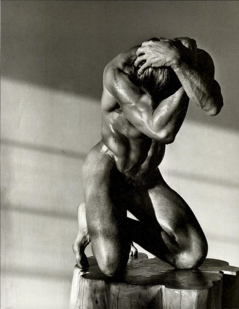 1989 Original HERB RITTS Nude Male Model On Wood Tree Stump Art Photo Gravure