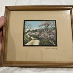 SIGNED WALLACE NUTTING WINDING ROAD w FLOWERING TREES H/TINTED FRAMED PHOTOGRAPH