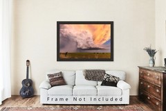 Storm Photography Print – Supercell Thunderstorm Over Field at Sunset in Kansas