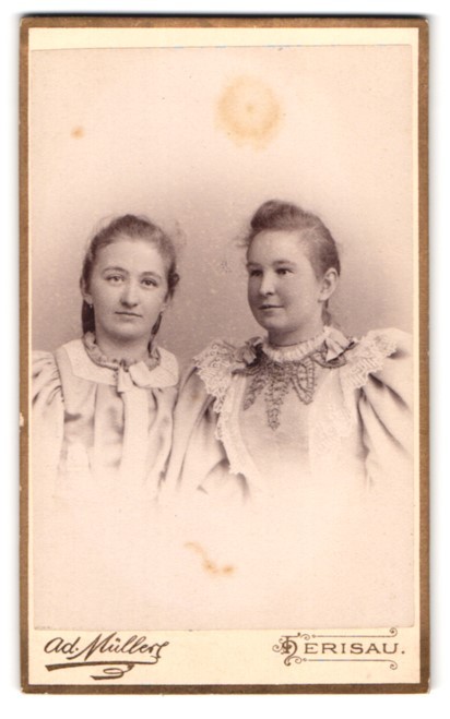 Photograph Ad. Müller, Herisau, portrait of two young ladies in white dress