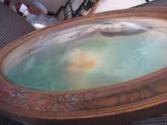 Antique Curved Convex Oval Glass Wood Frame Hand Tinted Photo Girl 1920’s cl