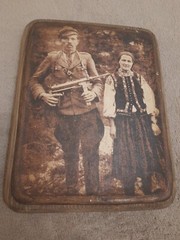 Wooden picture Ukrainian Insurgent Army (UPA). Levkas. Vintage photo. Hand made