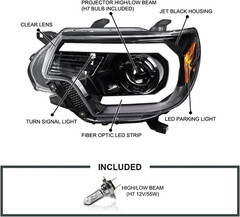 Jet Black LED Light Bar Projector Headlights Compatible with 2012-2015 Toyota Ta
