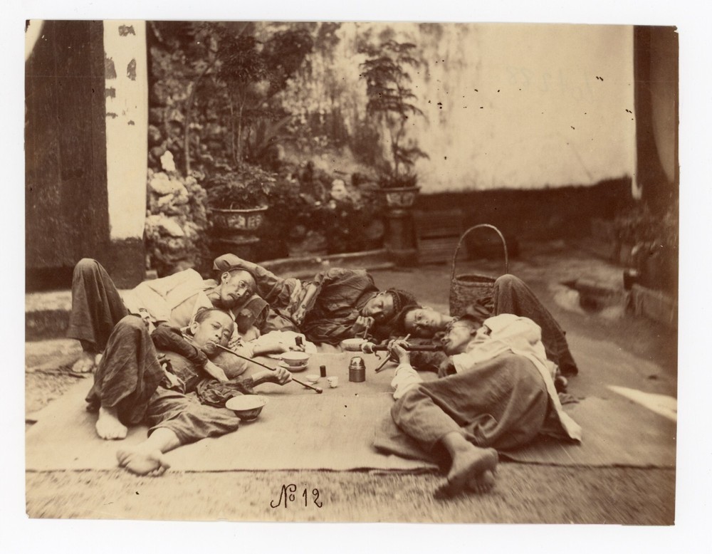 Chinese Opium Smokers Albumen Photograph from 1880s