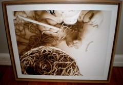 BABY on CANVAS THICK WOOD FRAME PHOTO FEET IN SPAGHETTI WALL SEPIA ART PICTURE