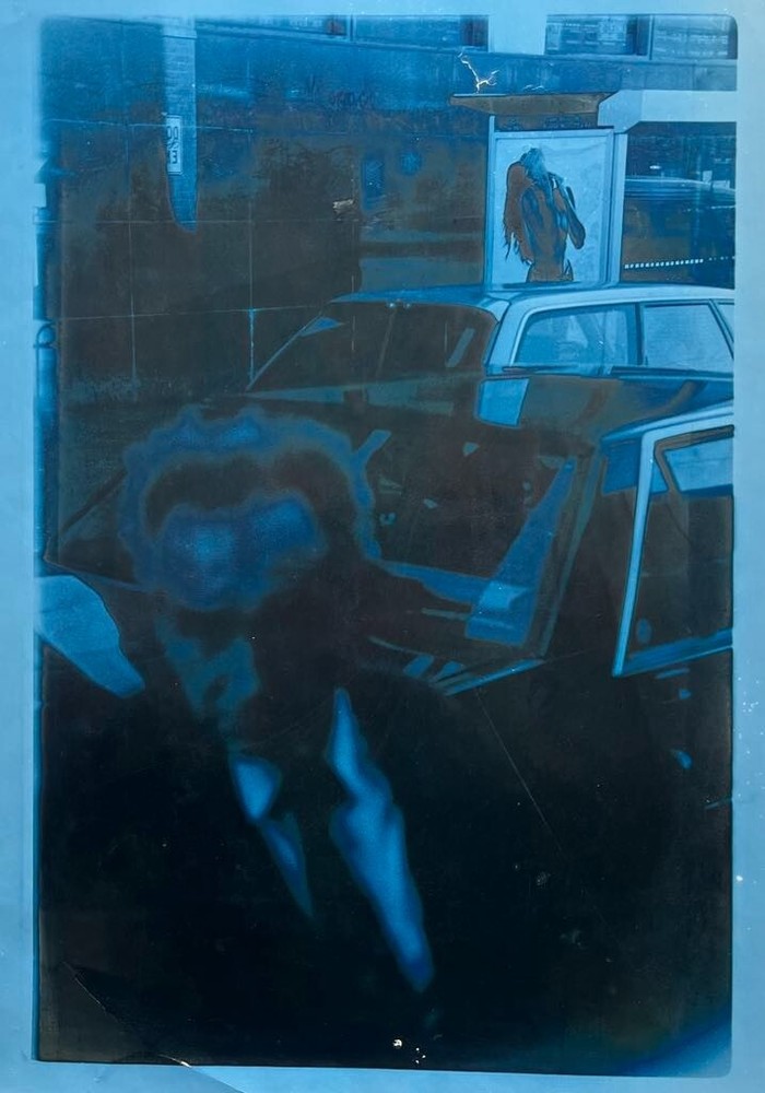 KNIGHT AUSTRALIAN LARGE PHOTOGRAPH MODERN «STREET SCENE BLUE» 1990
