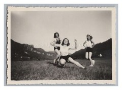 3 Girls Dancing Gymnastics Gymnastics in Meadow – Vintage Photo 1930s