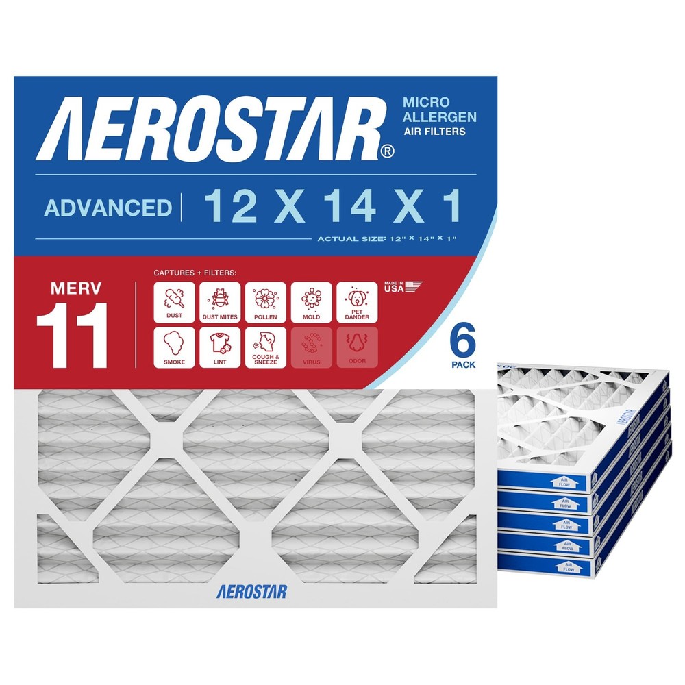 Aerostar 12x14x1 MERV 11 Pleated Air Filter, 6 Pack, AC Furnace Filters, HVAC…