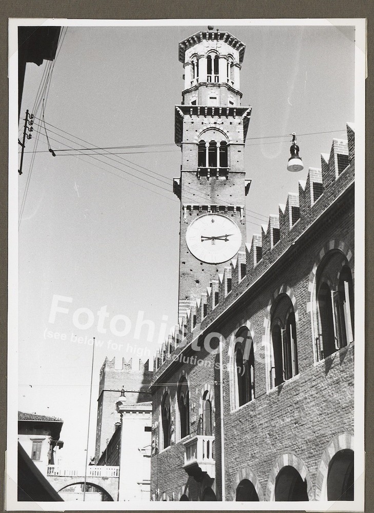 Photo Verona Italy Torre dei Lamberti Clock Tower Architecture 1950s