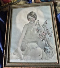 Flapper Girl Picture 1920s Colored Photo of Young Woman in Original Ornate Frame