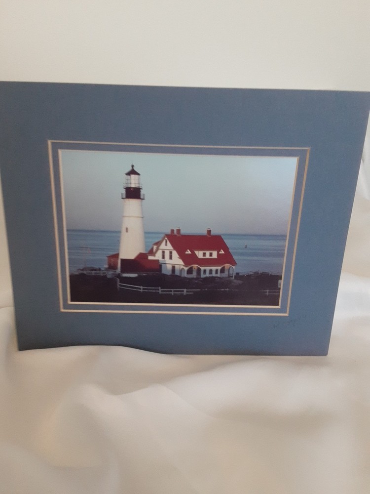 Signed Ted Cooper New England Portland Head Lighthouse Maine Color Photo Matted