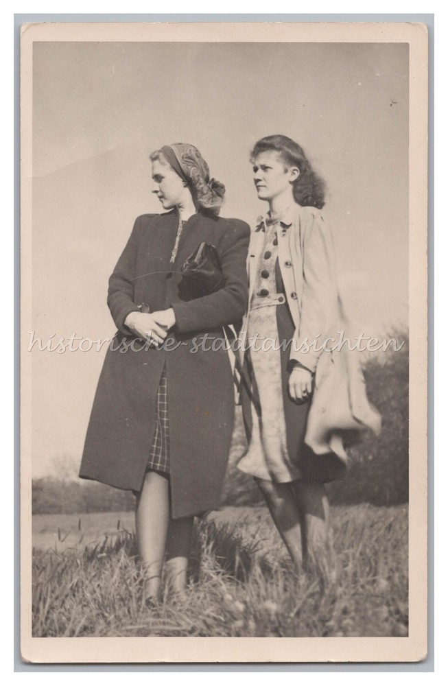 Portrait of Two Young Women – Fashion Headscarf Nylon Stockings – Vintage Photo