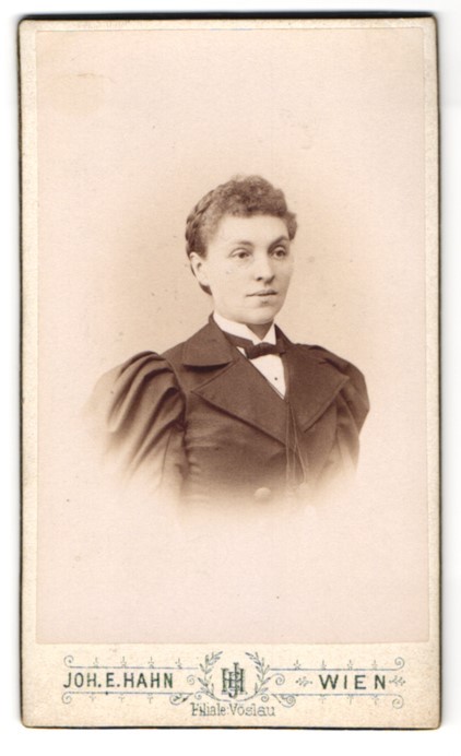 Photograph Joh. E. Hahn, Vienna, Mariahilferstr. 105, elegantly dressed lady with