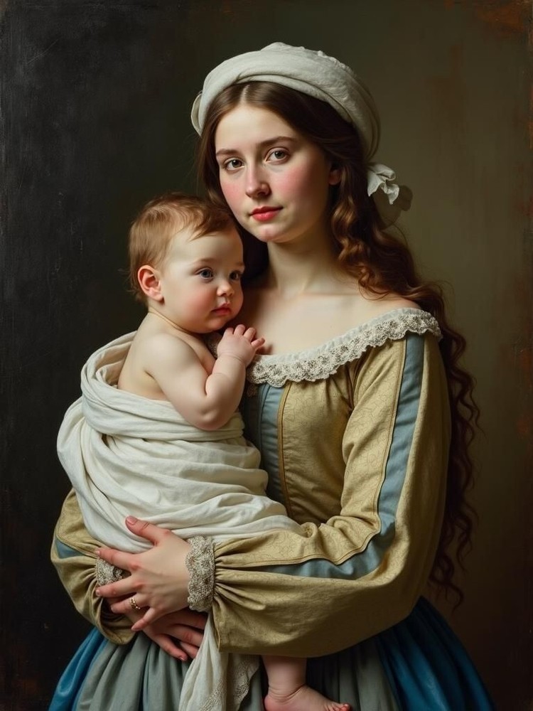 A3 Photo Mother Child Tenderness Artistic Glossy Paper Decor -147