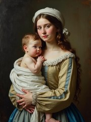 A3 Photo Mother Child Tenderness Artistic Glossy Paper Decor -147