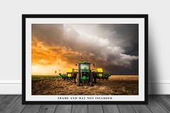 Country Photography Print – Tractor and Storm at Sunset in Kansas Farm Wall Art