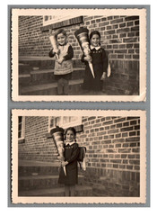 Two photos enrollment school bag children school start sugar bag Duderstadt f1206