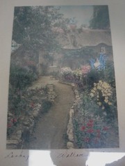 WALLACE NUTTING «GARDEN OF LARKSPUR» HAND TINTED FRAMED PHOTOGRAPH SIGNED