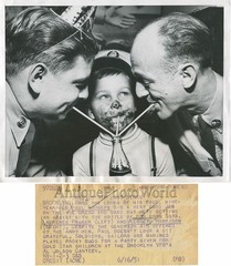 Soldiers and boy drinking soda Brooklyn NY 1951 photo