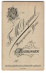 Photograph F. M. Depaul, Riedlingen, monogram of the photographer on address de