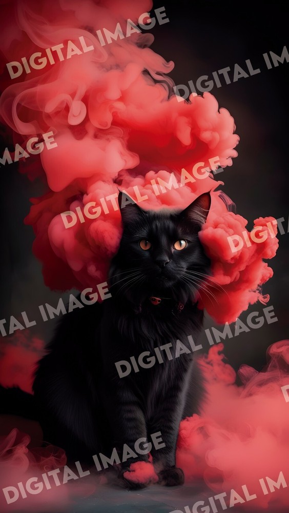 Digital Art Picture Image Photo Wallpaper Background Desktop AI Black Cat Smoke
