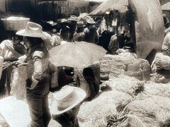 Native Pueblo Market Scene Black & White Photograph, Framed