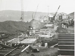 50s Working Gantry Crane & Railroad Cars Construction Crew Photographs Negatives