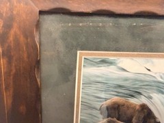 Rustic Framed Bear Print “Fall Guys” Signed Wyman 1998 Wildlife Cabin Decor