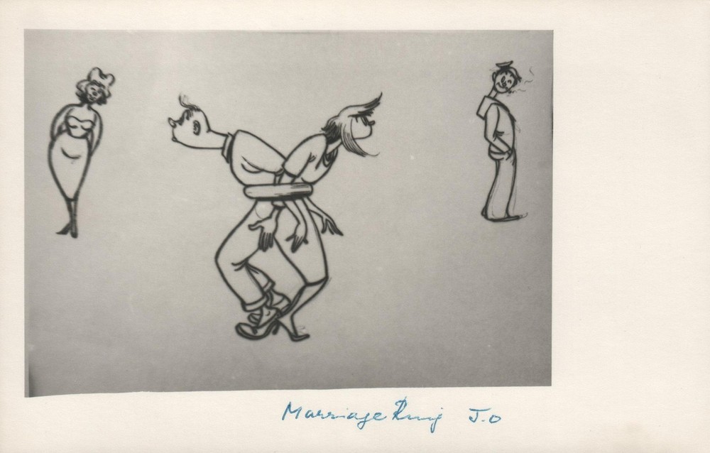 1964 RARE John Olday Real Photo SIGNED Satirical Cartoon Marriage Ring POSTCARD