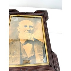 Haunted Antique Sepia Portrait Man Ornate Wood Frame Gothic Wall Art 1800s Photo
