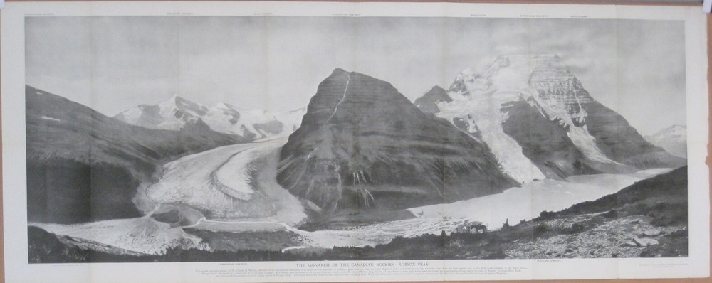 Original 1913 B&W Panorama Photo ROBSON PEAK Canadian Rockies Glaciers Berg Lake