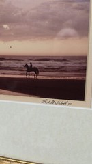 Oregon Coast 1977 Sunset Person on Horse Crashing Waves