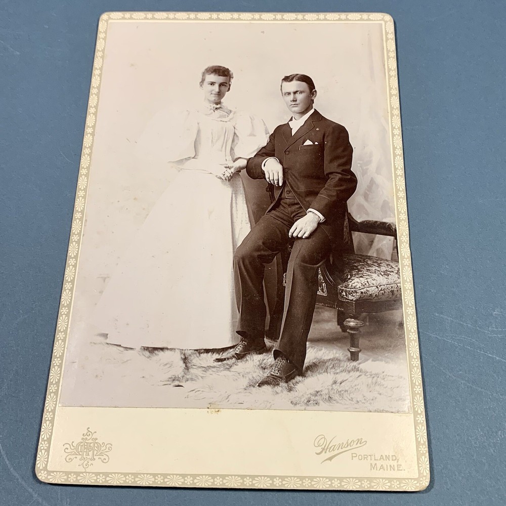Vintage 1920s Cute Couple Portrait by Hanson Cabinet Card Photograph Portland ME